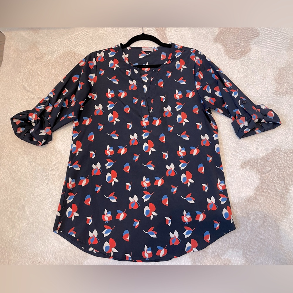 Pixley flowy roll up sleeve novelty print blouse